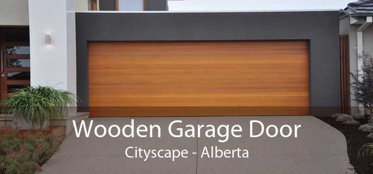 Wooden Garage Door Cityscape - Alberta
