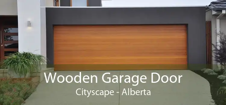 Wooden Garage Door Cityscape - Alberta